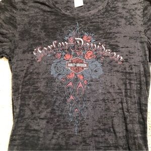 Harley Davidson Motorcycles 2008 Burnout Graphic Rose Flames Tee